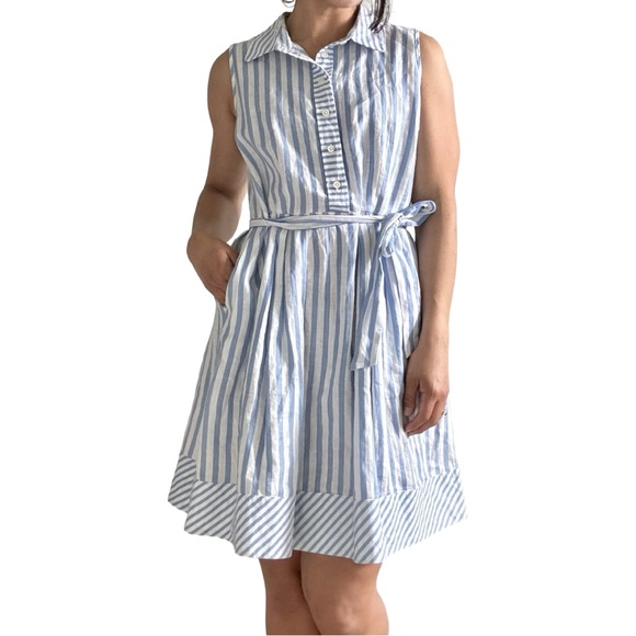 Neiman Marcus 100% Linen Blue Striped Shirt Dress Size Medium - Picture 11 of 13